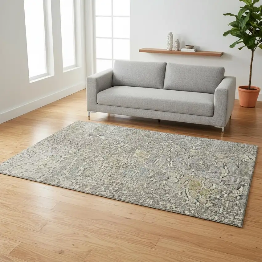 Beige Taupe And Ivory Abstract Geometric Washable Area Rug With UV Protection Photo 2