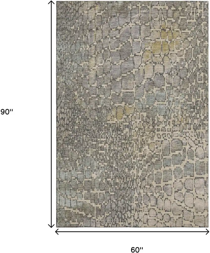 Beige Taupe And Ivory Abstract Geometric Washable Area Rug With UV Protection Photo 8