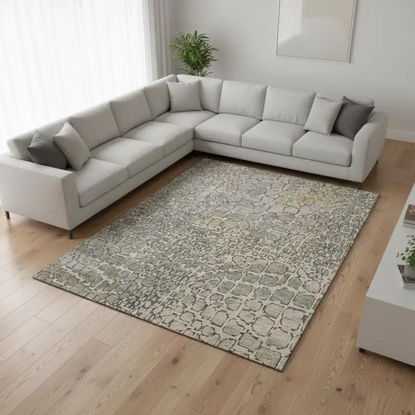 Beige Taupe And Ivory Abstract Geometric Washable Area Rug With UV Protection Photo 2