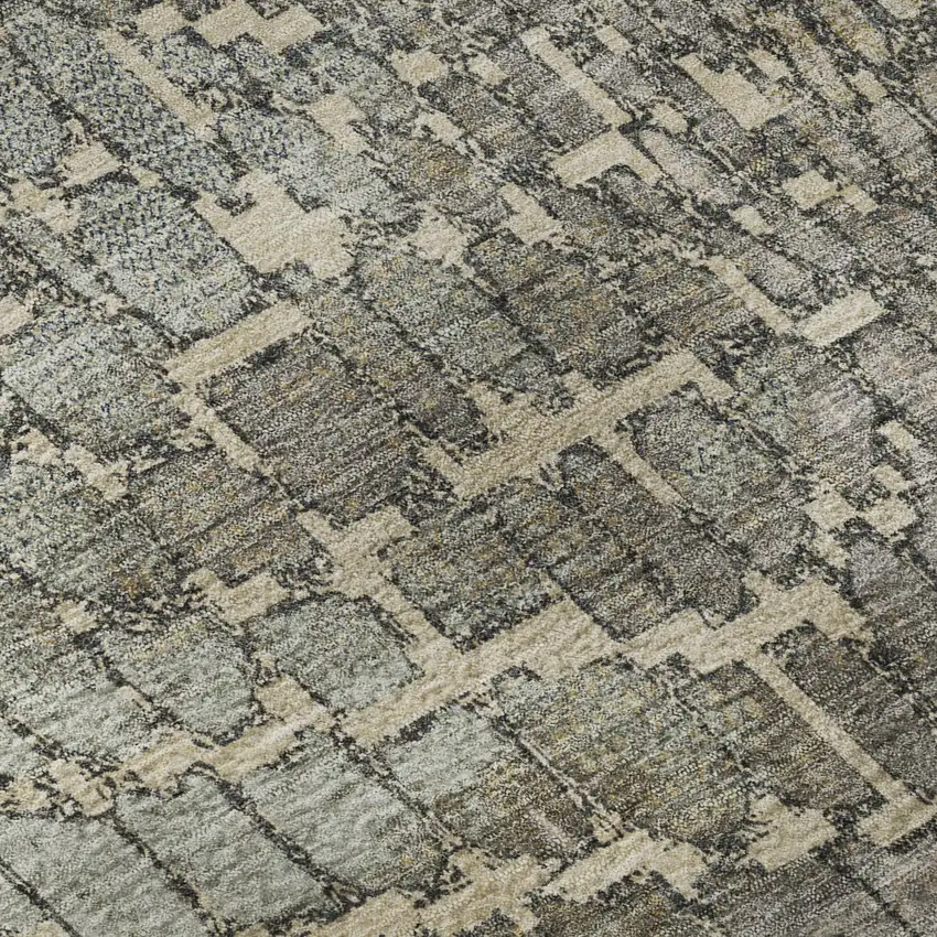 Beige Taupe And Ivory Abstract Geometric Washable Area Rug With UV Protection Photo 9