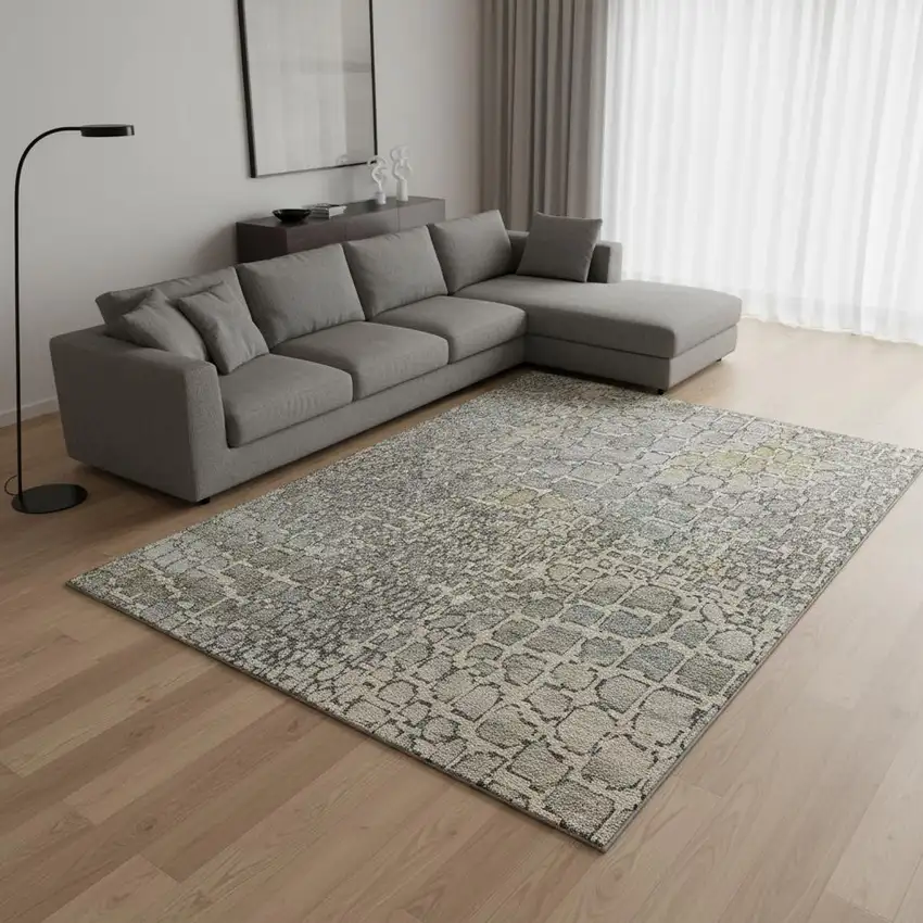 Beige Taupe And Ivory Abstract Geometric Washable Area Rug With UV Protection Photo 2