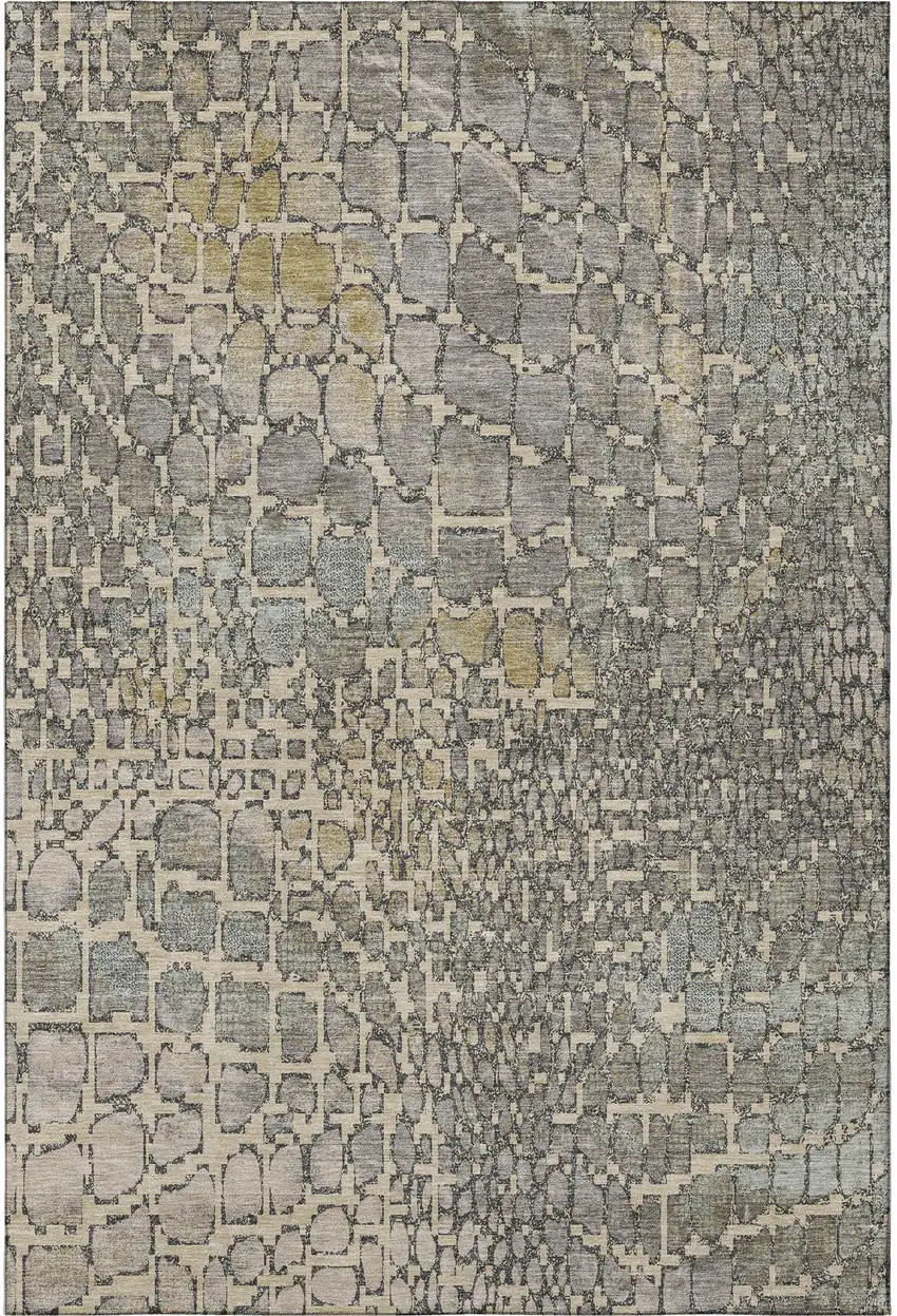 Beige Taupe And Ivory Abstract Geometric Washable Area Rug With UV Protection Photo 3