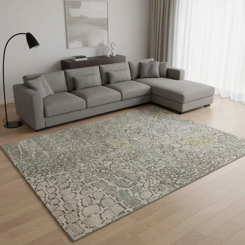 Beige Taupe And Ivory Abstract Geometric Washable Area Rug With UV Protection Photo 2
