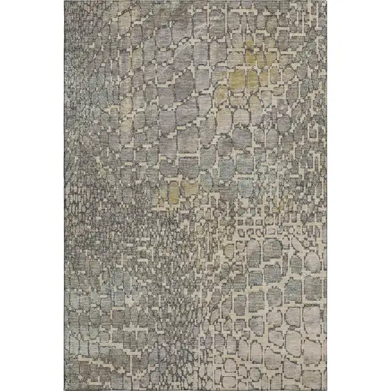 Beige Taupe And Ivory Abstract Geometric Washable Area Rug With UV Protection Photo 1