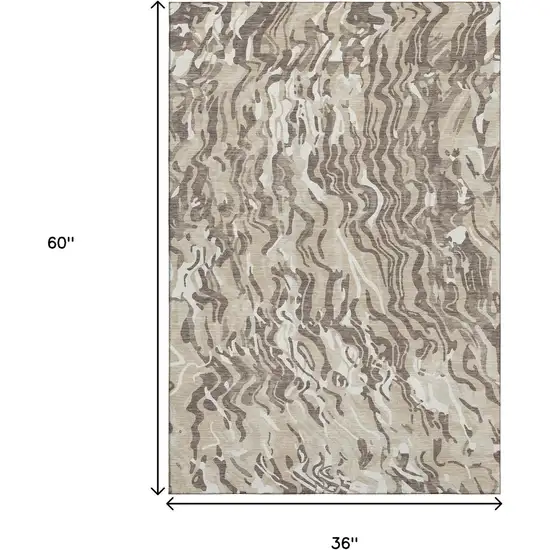 Beige Taupe And Ivory Abstract Washable Area Rug With UV Protection Photo 9