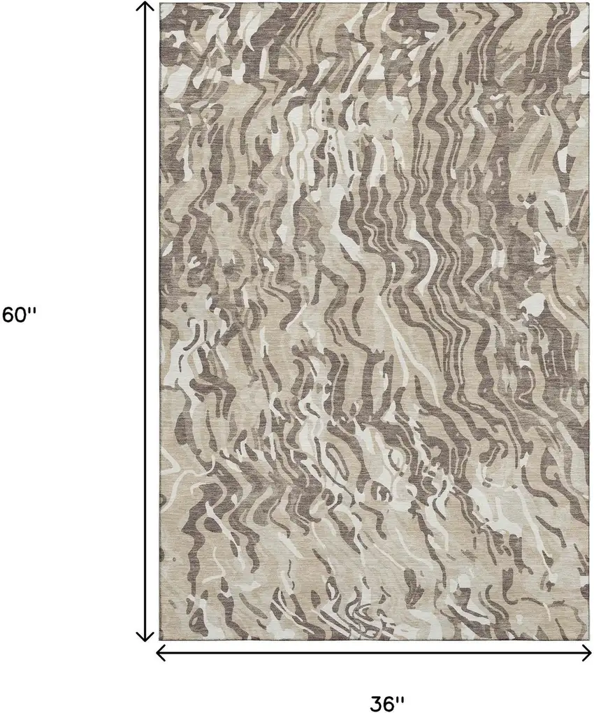 Beige Taupe And Ivory Abstract Washable Area Rug With UV Protection Photo 9