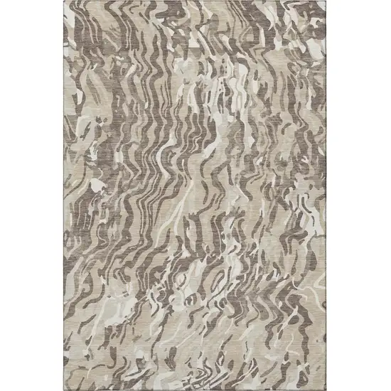 Beige Taupe And Ivory Abstract Washable Area Rug With UV Protection Photo 2