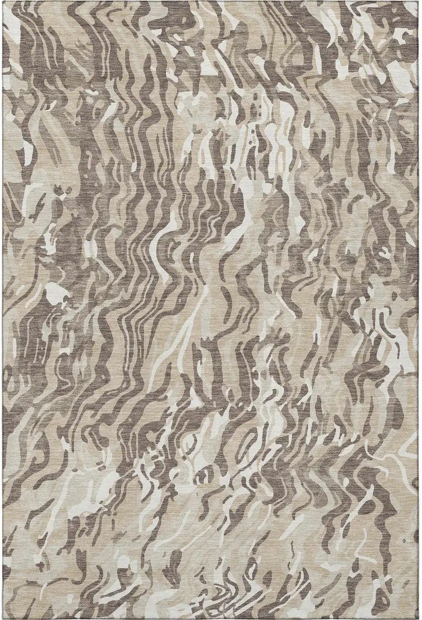 Beige Taupe And Ivory Abstract Washable Area Rug With UV Protection Photo 2