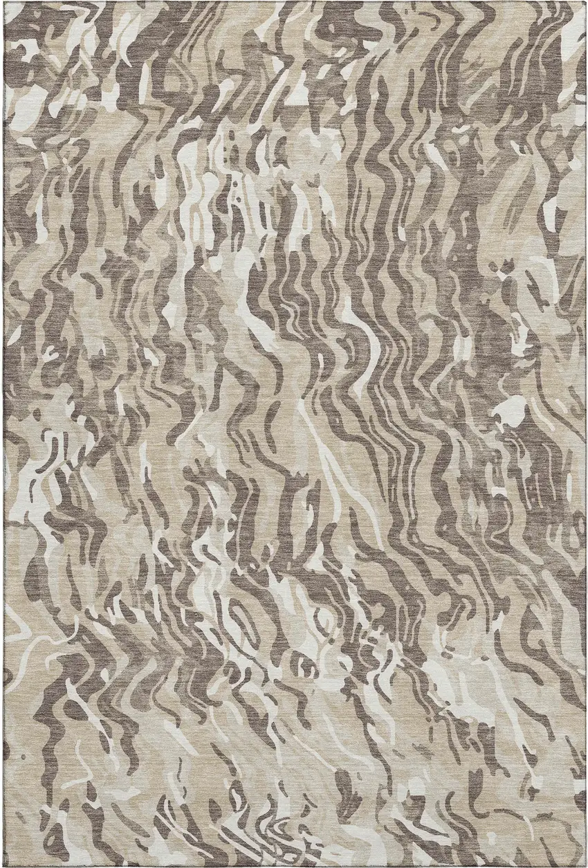 Beige Taupe And Ivory Abstract Washable Area Rug With UV Protection Photo 1