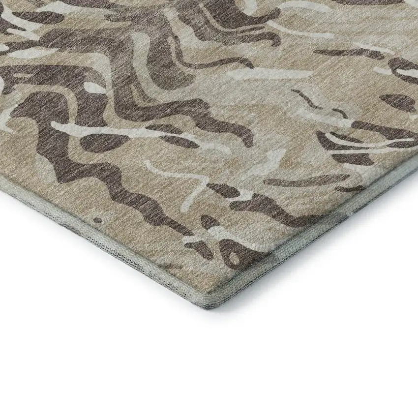 Beige Taupe And Ivory Abstract Washable Area Rug With UV Protection Photo 7