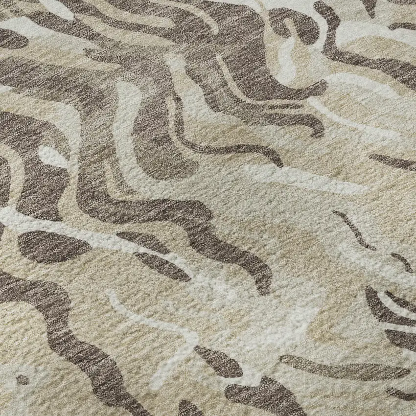 Beige Taupe And Ivory Abstract Washable Area Rug With UV Protection Photo 9