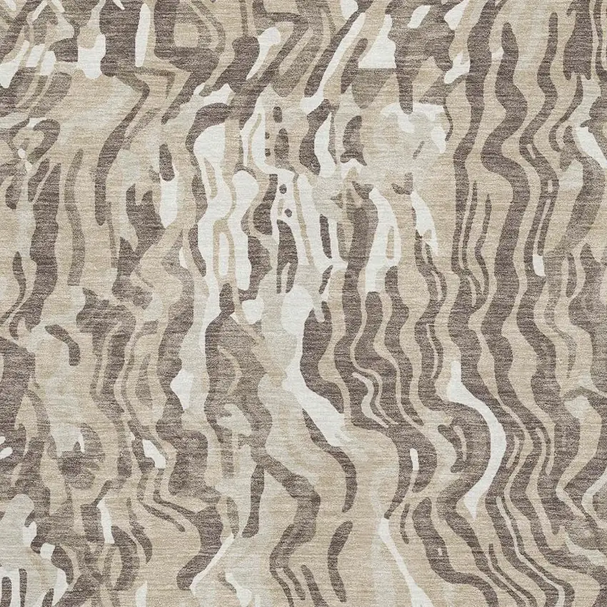 Beige Taupe And Ivory Abstract Washable Area Rug With UV Protection Photo 2