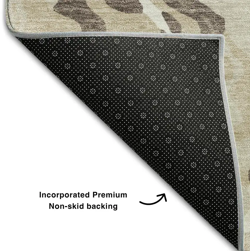 Beige Taupe And Ivory Abstract Washable Area Rug With UV Protection Photo 6