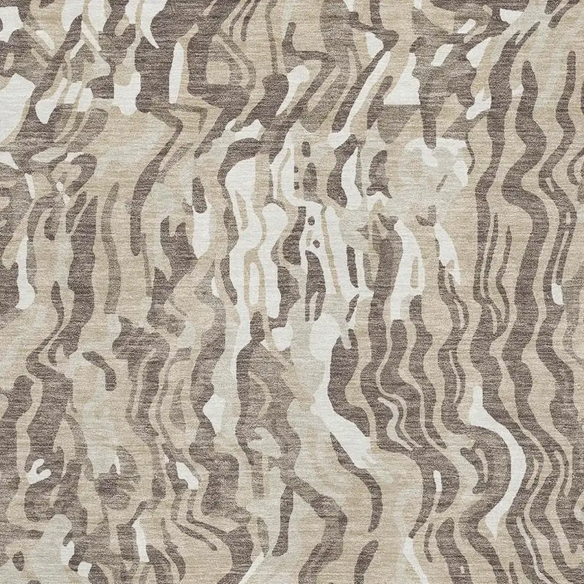 Beige Taupe And Ivory Abstract Washable Area Rug With UV Protection Photo 2
