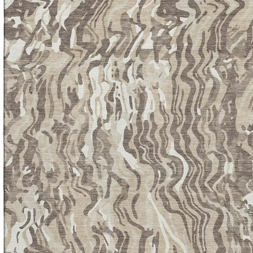 Beige Taupe And Ivory Abstract Washable Area Rug With UV Protection Photo 3