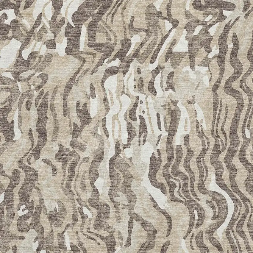 Beige Taupe And Ivory Abstract Washable Area Rug With UV Protection Photo 2