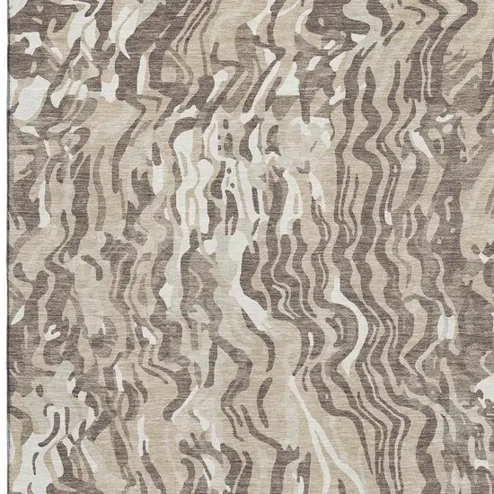 Beige Taupe And Ivory Abstract Washable Area Rug With UV Protection Photo 2