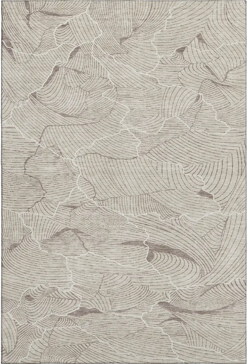 Beige Taupe And Ivory Abstract Washable Area Rug With UV Protection Photo 1
