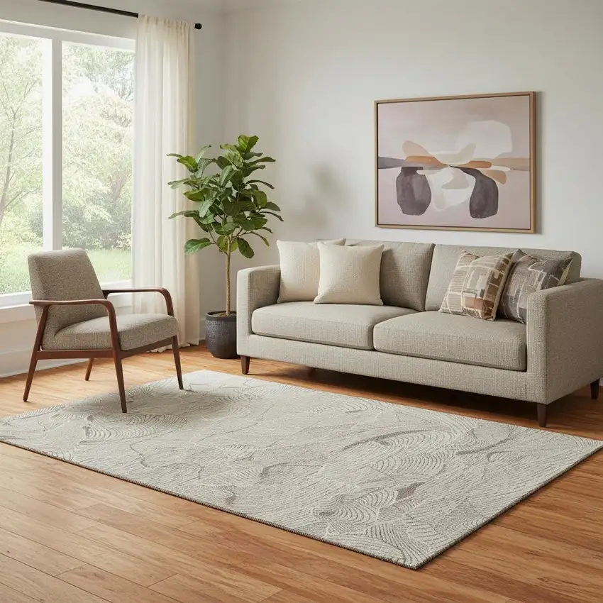 Beige Taupe And Ivory Abstract Washable Area Rug With UV Protection Photo 2