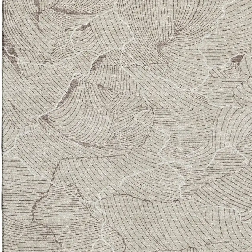 Beige Taupe And Ivory Abstract Washable Area Rug With UV Protection Photo 2