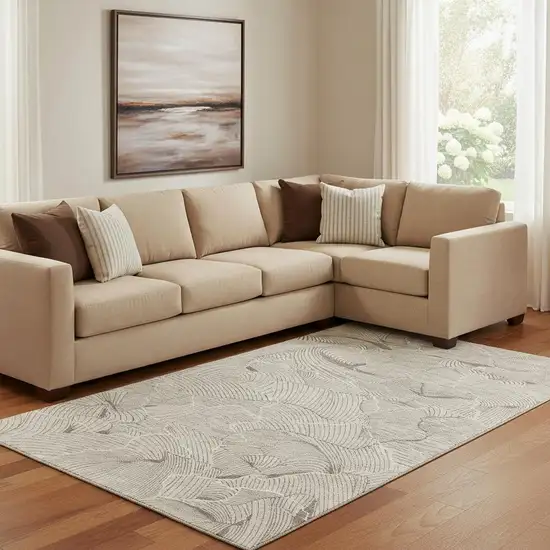 Beige Taupe And Ivory Abstract Washable Area Rug With UV Protection Photo 2