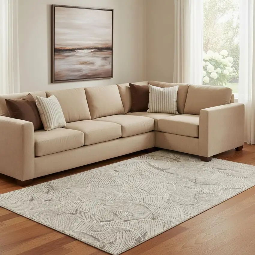 Beige Taupe And Ivory Abstract Washable Area Rug With UV Protection Photo 2