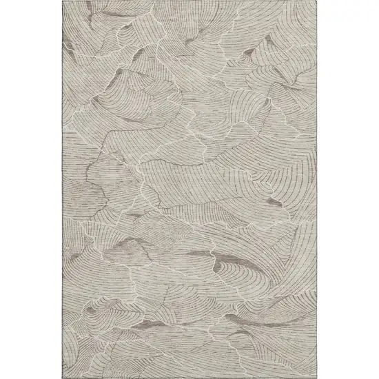 Beige Taupe And Ivory Abstract Washable Area Rug With UV Protection Photo 1