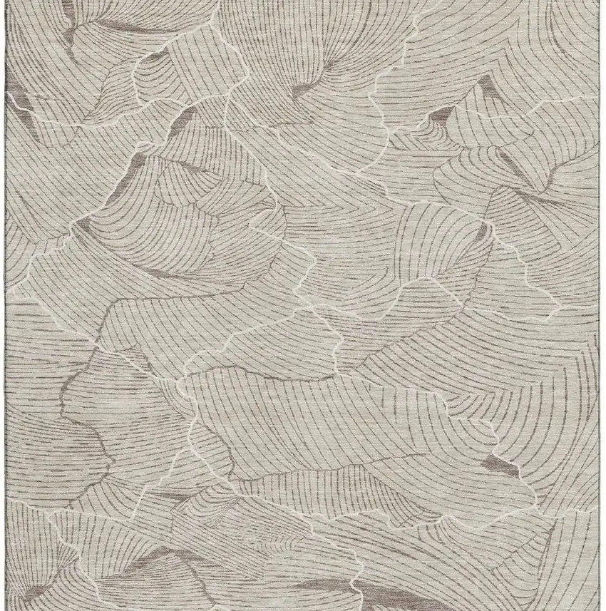 Beige Taupe And Ivory Abstract Washable Area Rug With UV Protection Photo 2