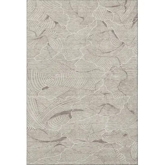 Beige Taupe And Ivory Abstract Washable Area Rug With UV Protection Photo 3