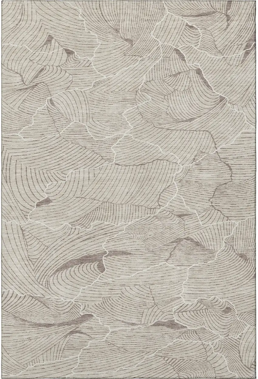 Beige Taupe And Ivory Abstract Washable Area Rug With UV Protection Photo 3