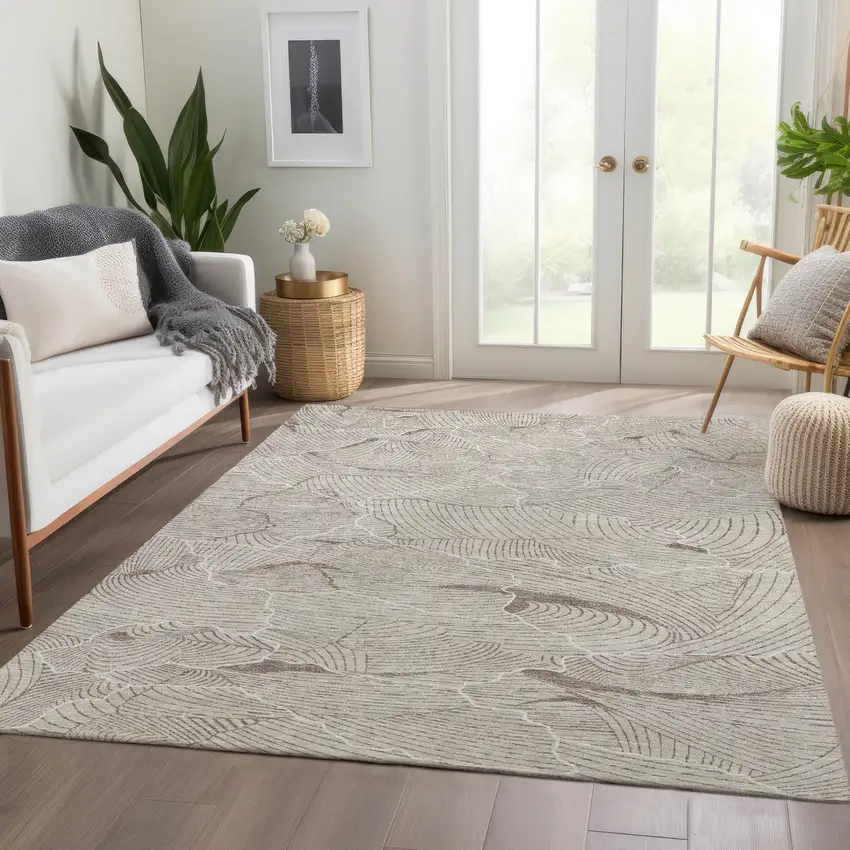 Beige Taupe And Ivory Abstract Washable Area Rug With UV Protection Photo 5