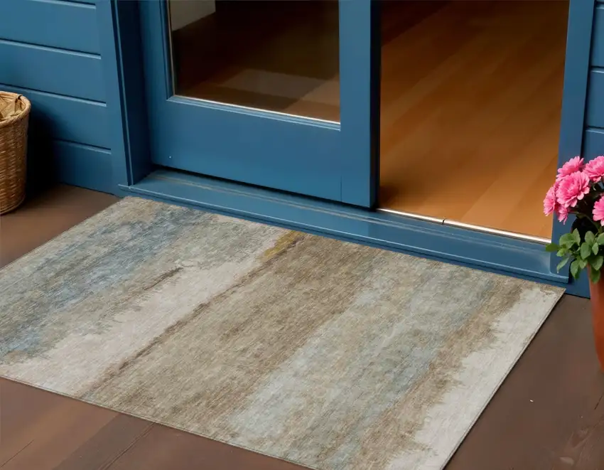 Beige Taupe And Ivory Abstract Washable Indoor Outdoor Area Rug Photo 2