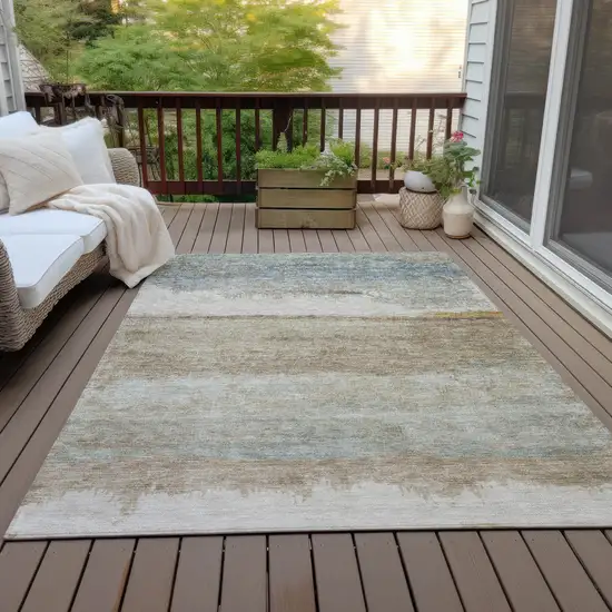 Beige Taupe And Ivory Abstract Washable Indoor Outdoor Area Rug Photo 6