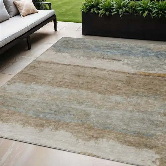 Beige Taupe And Ivory Abstract Washable Indoor Outdoor Area Rug Photo 2