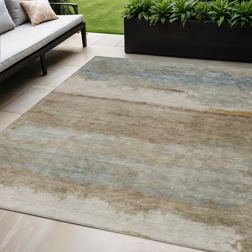 Beige Taupe And Ivory Abstract Washable Indoor Outdoor Area Rug Photo 2
