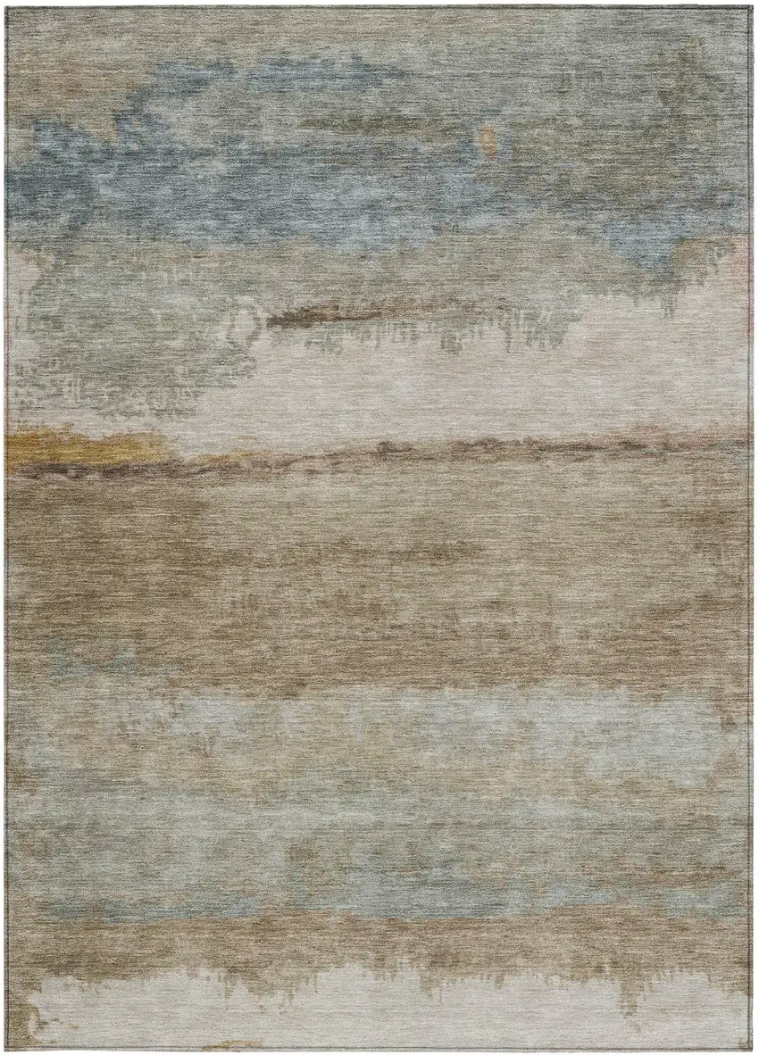 Beige Taupe And Ivory Abstract Washable Indoor Outdoor Area Rug Photo 3