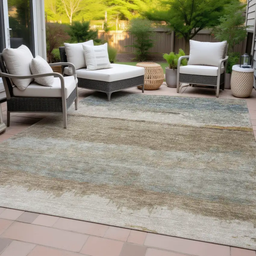 Beige Taupe And Ivory Abstract Washable Indoor Outdoor Area Rug Photo 9