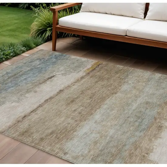 Beige Taupe And Ivory Abstract Washable Indoor Outdoor Area Rug Photo 2