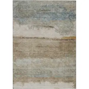 Photo of Beige Taupe And Ivory Abstract Washable Indoor Outdoor Area Rug