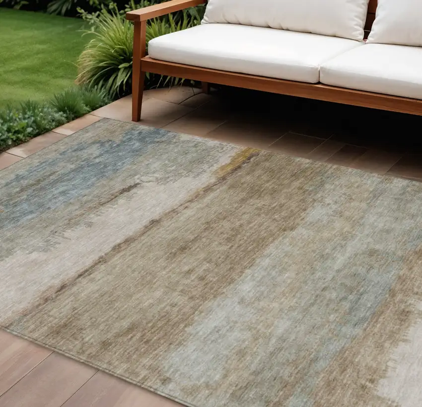 Beige Taupe And Ivory Abstract Washable Indoor Outdoor Area Rug Photo 2