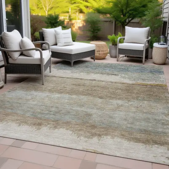 Beige Taupe And Ivory Abstract Washable Indoor Outdoor Area Rug Photo 9