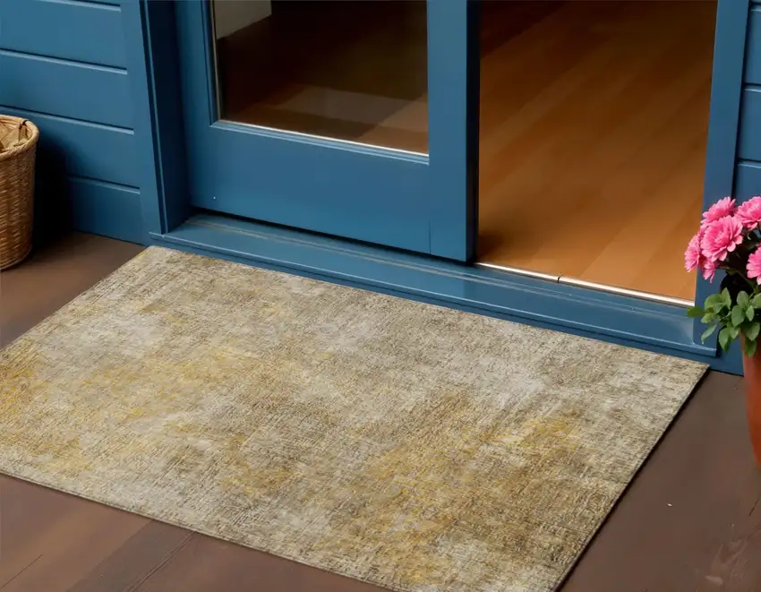 Beige Taupe And Ivory Abstract Washable Indoor Outdoor Area Rug Photo 1