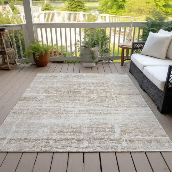 Beige Taupe And Ivory Abstract Washable Indoor Outdoor Area Rug Photo 6