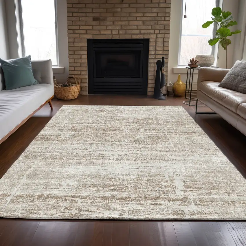 Beige Taupe And Ivory Abstract Washable Indoor Outdoor Area Rug Photo 8