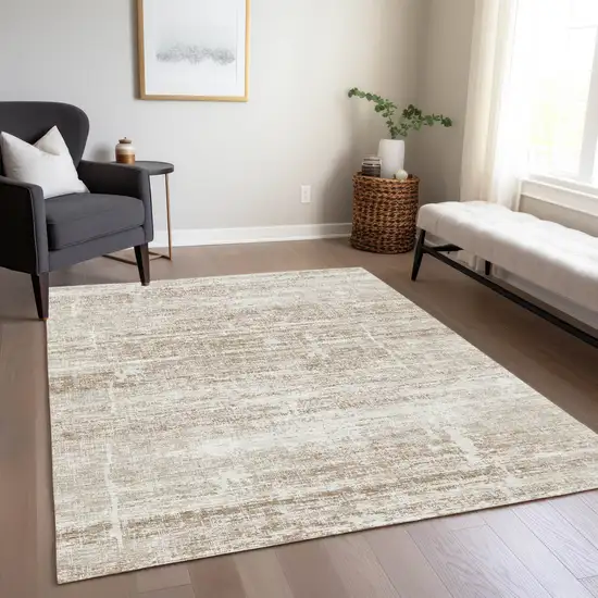 Beige Taupe And Ivory Abstract Washable Indoor Outdoor Area Rug Photo 8