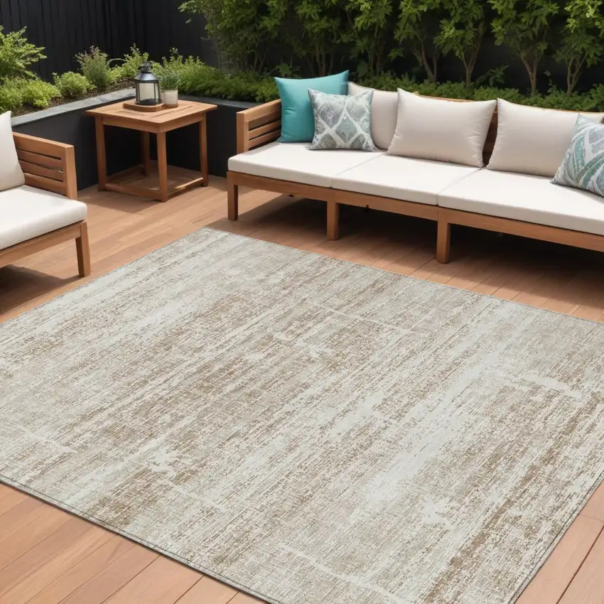 Beige Taupe And Ivory Abstract Washable Indoor Outdoor Area Rug Photo 1