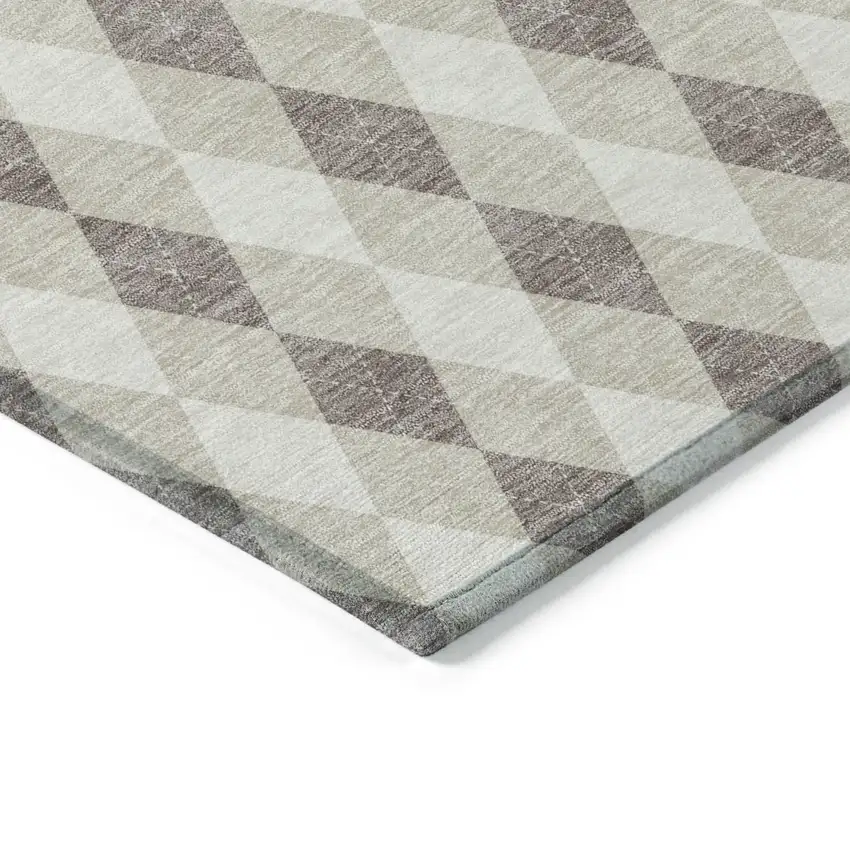 Beige Taupe And Ivory Argyle Washable Indoor Outdoor Area Rug Photo 9