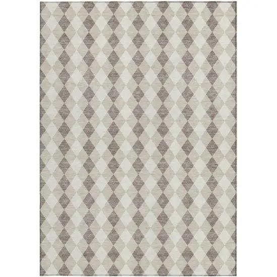 Beige Taupe And Ivory Argyle Washable Indoor Outdoor Area Rug Photo 4