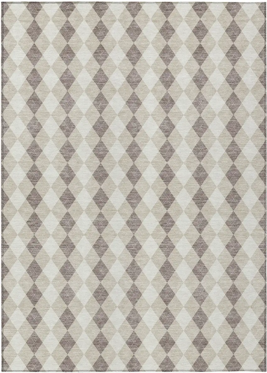 Beige Taupe And Ivory Argyle Washable Indoor Outdoor Area Rug Photo 1