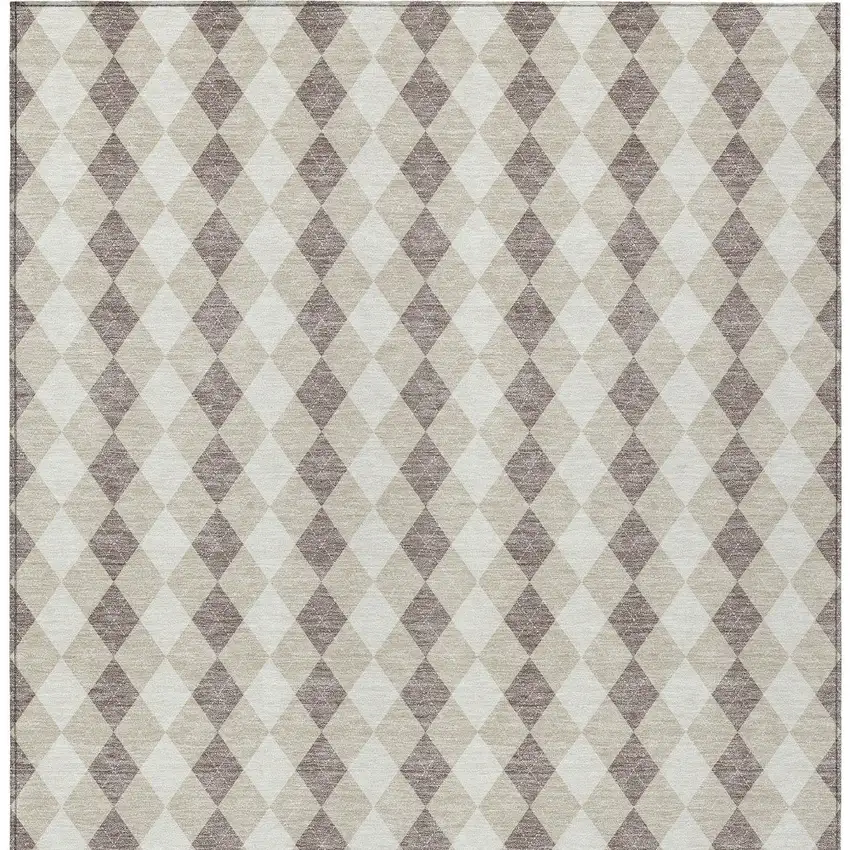 Beige Taupe And Ivory Argyle Washable Indoor Outdoor Area Rug Photo 3
